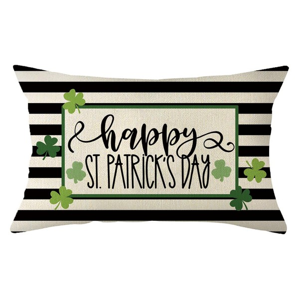 Ogiselestyle Happy St Patricks Day Shamrock Stripe Throw Pillow Cover,