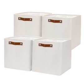 HNZIGE Foldable Cube Storage Bin(4 Pack ) Storage Baskets for Shelves, Closet,12x12 Storage Cube Bins Baskets for Cube Organizer, Fabric Storage Cubes for Storage Home Organization(Cream)