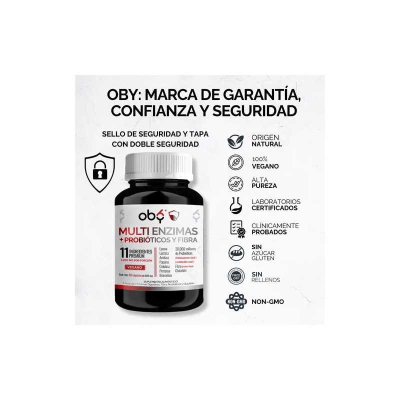 OBY Enzimas Digestivas Avanzadas: 7 Enzimas + 20 Billones Probióticos