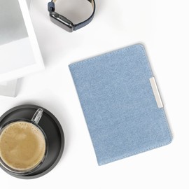 kwmobile Cover Compatible with Tolino Vision 1/2 / 3/4 HD - Case for E-Reader - Denim Look Fabric Flip Case - Light Blue