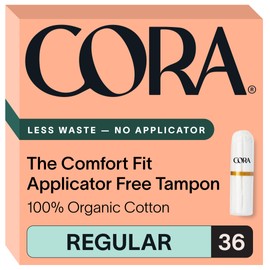 Cora Non-Applicator Tampons - 100% Organic Cotton | Ultra-Absorbent, Unscented, Natural, Non-Toxic, Applicator Free | Eco-Conscious (36 Tampons)