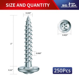 #8 x 1 Inch Wood Screw 250Pcs Alloy Steel Standard Thread Truss Head Fast Self Tapping by SG TZH