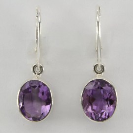 Amber America Facetted Natural Purple AMETHYST Oval Earrings STERLING SILVER Leverback #41e