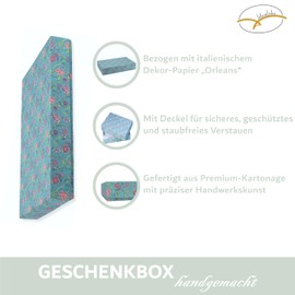 libralides - A4 Box with Lid Handmade "Orleans" (Blue, Pink Flower Pattern) Storage Box Flat & Rectangular - Storage Box Storage Box Made of Cardboard/Cardboard