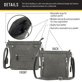 Browning Women's Concealed Carry Catrina Purse, Premium Holstered Handbag With Safety Locking Option, Charcoal