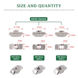 Keadic 100Pcs 4040 Series T Nuts, M4 M5 M6 Hammer Head Fastener Drop in T Slot Nut Assortment Kit with Organizing Box for Aluminum Profile - Carbon Steel Nickel Plated