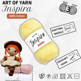 Art of Yarn İnspira 100% Cotton Yarn -3 DK Light, Soft & Smooth Yarn for Crocheting, Knitting & Crafts – 50g (1.76 Oz), 85m (92.96 Yds) – Perfect for Baby Blankets, Scarves & More – 1 Skein 99224