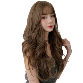 GAIBMAX - Pelucas para mujer cabello aspecto natural, peluca de mujer larga con fleco, pelucas sintéticas de fibra de alta calidad