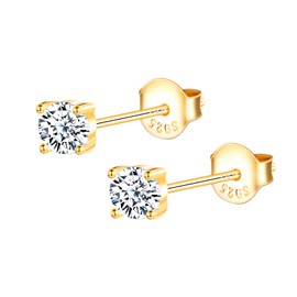 Zircon Earrings Stud 4mm 925 Sterling Silver Studs Earrings for Women Girls Small Stud Earrings Hypoallergenic Gold Ladies Earrings Jewellery Mum Female Friends Wife Sister Daughter Birthday Gifts