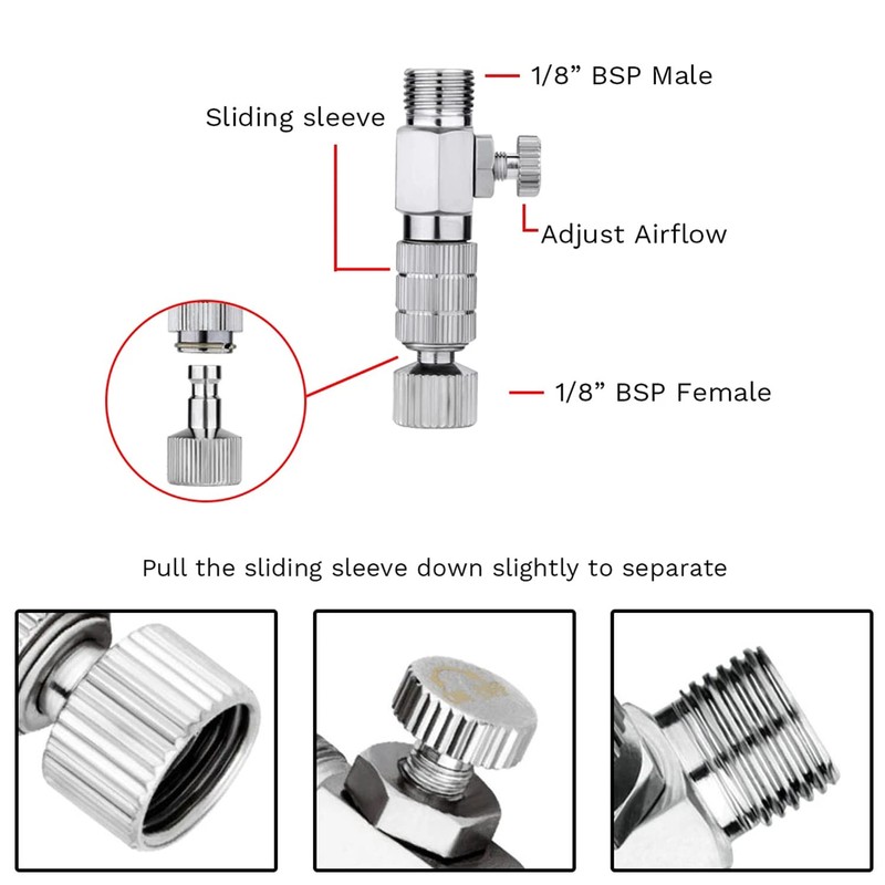 HUBEST 13pcs Multi-Size Airbrush Adapter with Adjustable Valve Metal Compressor