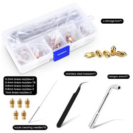 Comgrow - 24 boquillas MK8 extrusoras de impresora 3D boquillas de latón 0,2 mm/0,4 mm/0,6 mm/0,8 mm/1,0 mm, boquillas de latón para impresora 3D con caja de almacenamiento para Creality Ender 3/Ender