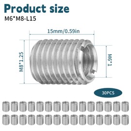 Threaded Insert M8 to M6, 30 Pieces Stainless Steel Threaded Sleeve Thread Adapter Set Quick Thread Insert Threaded Bushing Threaded Sleeves for Automobiles Mechanical (Silver)