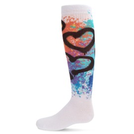 MeMoi Graffiti Heart Girls Cotton Blend Knee High Socks White 4