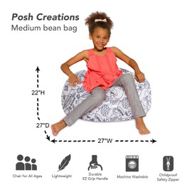 Posh Creations Bean Bag Chair for Kids, Teens, and Adults Includes Removable and Machine Washable Cover, 27in - Medium, Canvas Unicorn and Rainbows on Purple