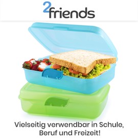 Lunch box lunch box for children and adults, 2 pieces + 2 screw lid containers, for all standard school bags/satchels (e.g. Ergobag), with 3 dividers and click closure, without BPA and plasticisers