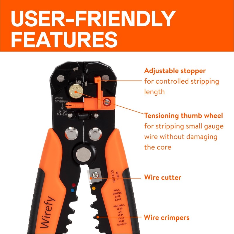 Wirefy Automatic Wire Stripper Tool | Self-Adjusting 3-in-1 Wire Stripper,