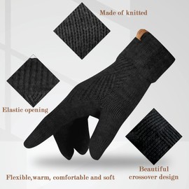 BLURBE Winter Touch Screen Gloves - Thermal Gloves Womens Ladies Thickened Knitted Gloves Mittens Soft Warm Gloves for Women Girls Smartphone Texting Ski Cycling Running Gifts UK