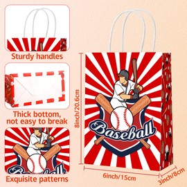 Cptoion 24 Pieces Baseball Gift Bags,Baseball Party Favor Bags,Baseball Goodie Bags with Handle,Baseball Gift Treat Bag for Baseball Theme Birthday Party Supplies Decorations