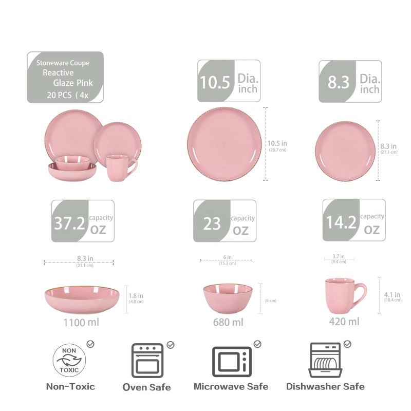 September Promotion 20 Pc Pink Ceramic Dinnerware SetWholesale Restaurant Ceramic