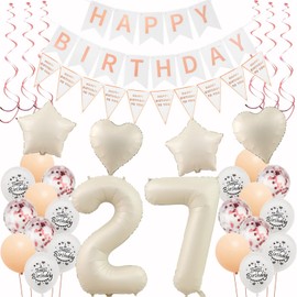 Decoration 27th Birthday Women Beige Rose Gold Balloons 27th Birthday Decoration Woman, 27th Birthday Decoration, Birthday Decoration 27 Years Women, Happy 27th Birthday Garland 27th Birthday Party