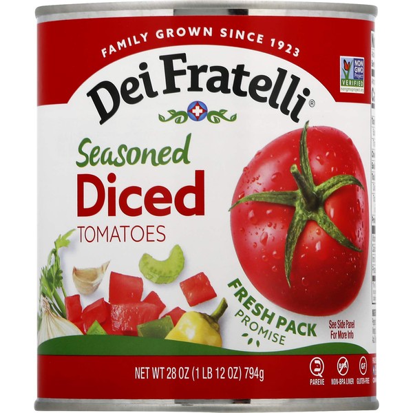 Dei Fratelli Seasoned Diced Tomatoes - All-Natural Vine-Ripened – Non GMO, Gluten-Free (28 oz. Cans, 6 pack)