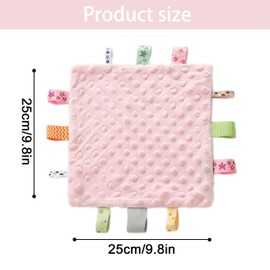 Taggy Blanket,Cotton Taggies for Babies Baby Comforter Tag Blanket,With Colorful Satin Ribbon Tags Security Soft Touch Soothing Plush Soft Breathable Senses for Infant Boy Girl Newborn Gift (Pink)