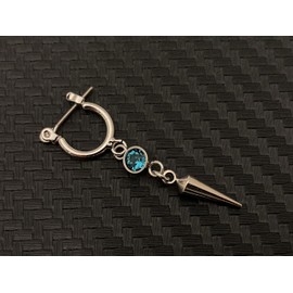 Akusetia Titanium Ring Earrings, Hoop Earrings, Men's, Women's, Silver, Simple, Single Ear, 18G, Dagger Crystal (Light Blue, Aqua Blue)