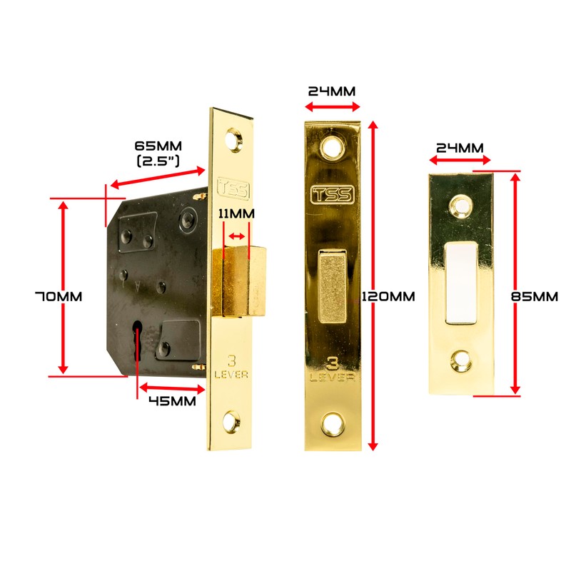 TSS 3 Lever Mortice Dead Locks for Internal Doors 2.5"