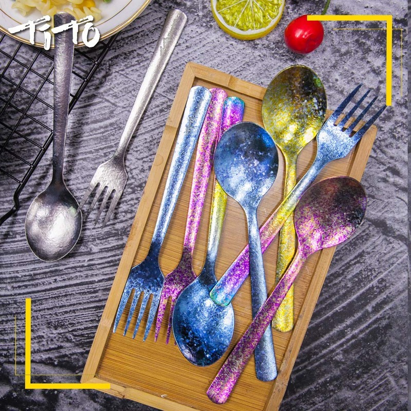TiTo Titanium Bright Colorful Ultra Lightweight Titanium Camping Utensil Set