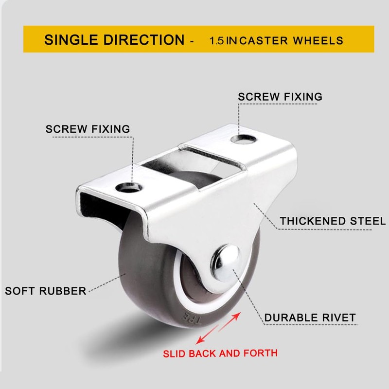 8Pcs 1.5 Inch Fixed Caster Wheels Heavy Duty, Rigid Plate