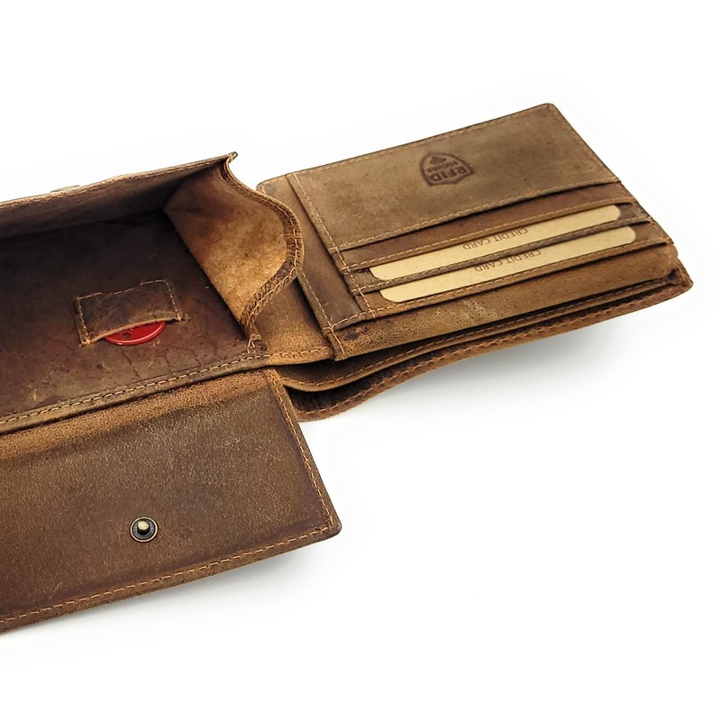 Lemasi Genuine Leather Wallet for Men, Natural Hunter Leather with