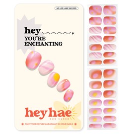 Heyhae Semi Cured Gel Nail Strips | No LED Lamp Needed | Ombre, Pink, Spring | Easy Apply & Remove, Salon Quality | Includes 28 Strips, 1 Prep Pads, Nail File & Wooden Stick - Hey, You're Enchanting