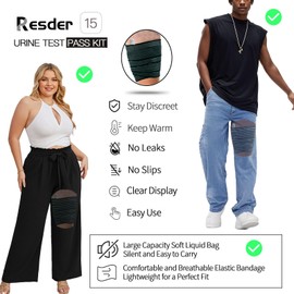 15 Pcs Urine Test Complete Kit Includes 3 Transparent Leakproof Bags,10 Adhesive Temperature Test Strips,47" Adjustable Leg Straps,Filling Funnel,Portable Travel Urine Test Bag(Hidden Style)