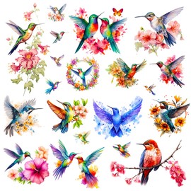 CHARLENT Watercolor Hummingbird Temporary Tattoos for Women - 9 Large Sheets Hummingbird Tattoo with Flowers, Waterproof Fake Body Art Birds Tattoo Stickers