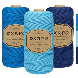 DXRPO Premium Macrame Yarn Set, 3 Pieces 3 mm x 100 m Macrame Cord, Cotton Yarn Macrame Yarn for DIY Crafts, Hanging Plants, Christmas, Boho Decoration (Light Blue, Blue, Dark Blue)