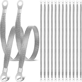 Datanly 12 Pcs Ground Straps Automotive 20 Inch Engine Grounding Strap Universal Kit with Ring Terminals Braided Tinned Copper Car Cable Automotive Wire Connectors for Most Cars Vehicle Engine, Silver