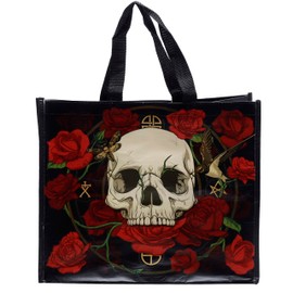 Puckator Skulls & Roses Reusable Shopping Bag Out Of Recycled Plastic Bottles - Shoulder Bags - Handbags for Women - Canvas Tote Bags for Women - Shopping Hand Bag - Large Ladies Bags Aesthetic Stuff