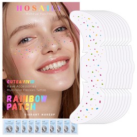 HOSAILY 10pcs Pride Rainbow Multicolor Glitter Freckles Face Tattoo Stickers, Waterproof Long Wear Sparkle Face Glitter Speckles Patches, Colorful Temporary Tattoo Rave Accessories Makeup for Women