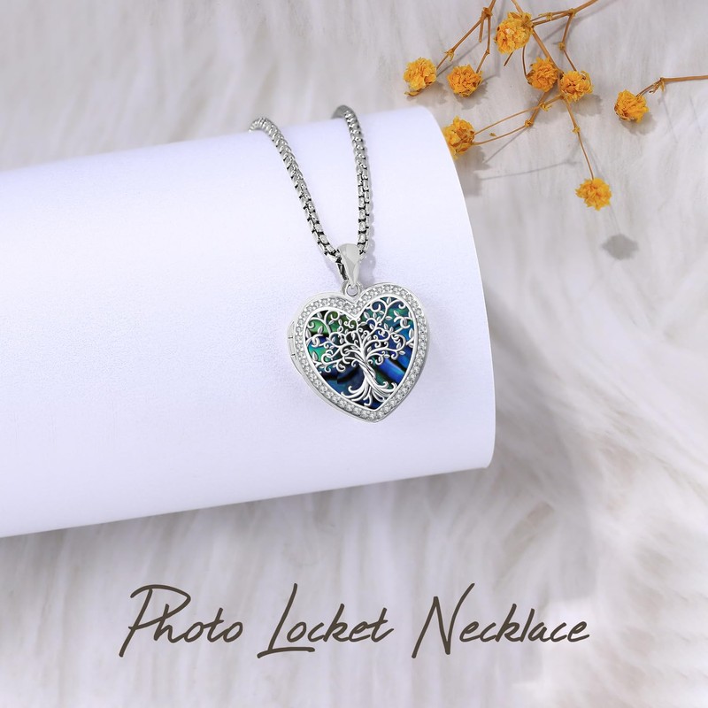Friggem Tree of Life Locket Heart Locket for Women Abalone