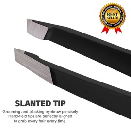 Professional Slanted Tweezers for Facial Hair Women & Men Stainless Steel Precision Tweezers for Ingrown Hair Tweezers (Black)