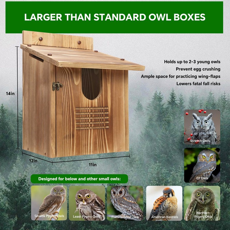 CEIJE Owl Houses for Outdoors, Large Barn Owl Nesting Box,