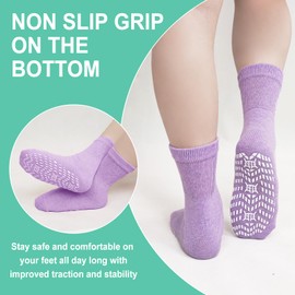 CaiDieNu Non Slip Socks for Women: Non Skid Crew Grip Socks with Gripper for Elderly Pregnant Hospital Slipper Grippy 5 Pairs Mixed Colors Large