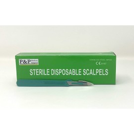 Disposable Scalpels Sterile Surgical Blade Size 18 Stainless Steel with Plastic Handle & Metric Line Individually Foil Wrapped Box of 20