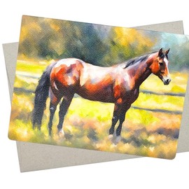 Pretty Quarter Horse Card (7X5 Inch and Blank Inside for All Occasions) for Birthday, Horse Sympathy, or as a Horse Wedding Card - 762
