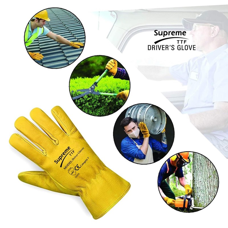 SupremeTTF 5 Pairs Yellow Leather Gloves HGV Drivers Hand Safety