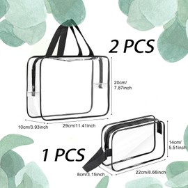 Clear Travel Toiletries Bag, 3 PCS Transparent Wash Bag Thickened PVC Waterproof Makeup Bags with Handles Zippers for Women Men, Ideal for Travel Camping and Outdoor Activities