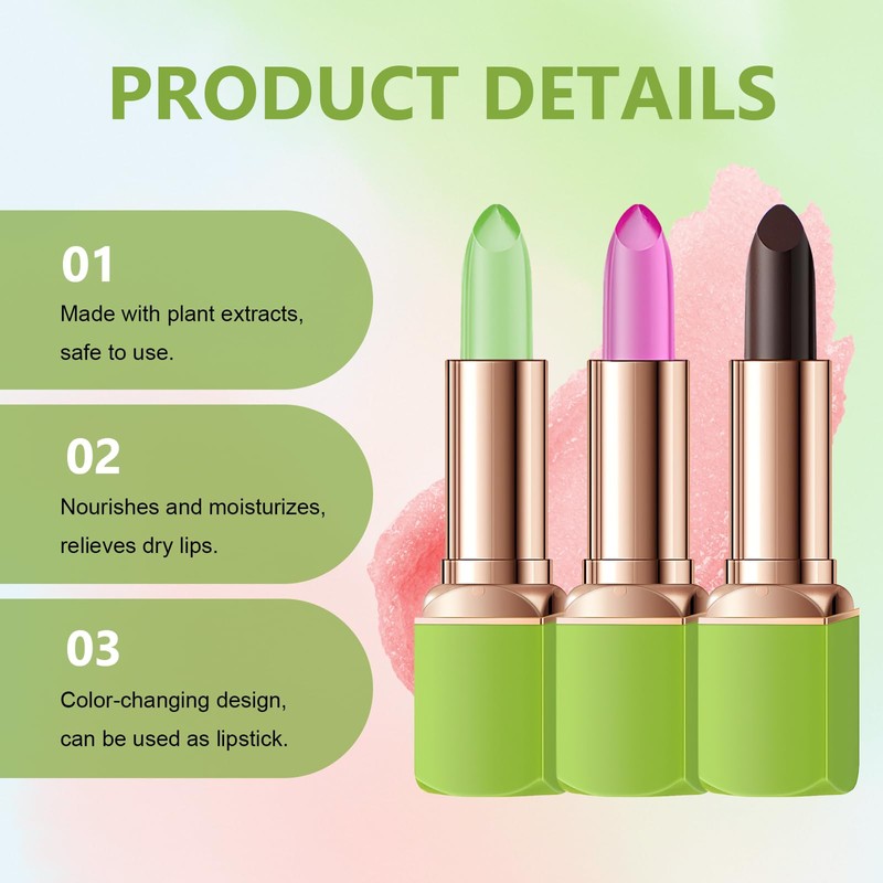 Pack of 3 Colour Changing Aloe Vera Lipstick, Colour-Changing Lipstick,