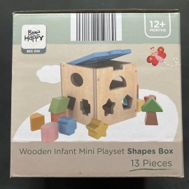 Bee Happy Wooden Infant Mini Playset Shapes Box 13 Pieces 12+ Months NEW