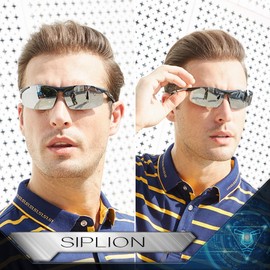 SIPLION Men's Driving Polarized Sport Sunglasses Man mirrored Metal Frame Black+Silver 8729 UV400 CAT 3 CE