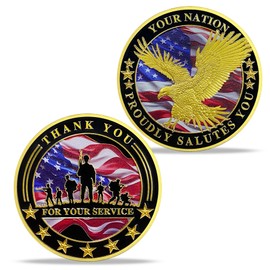 Military Thank You for Your Service Challenge Coin Appreciation Coins Gift for Veterans Soldiers -Proudly Salutes You